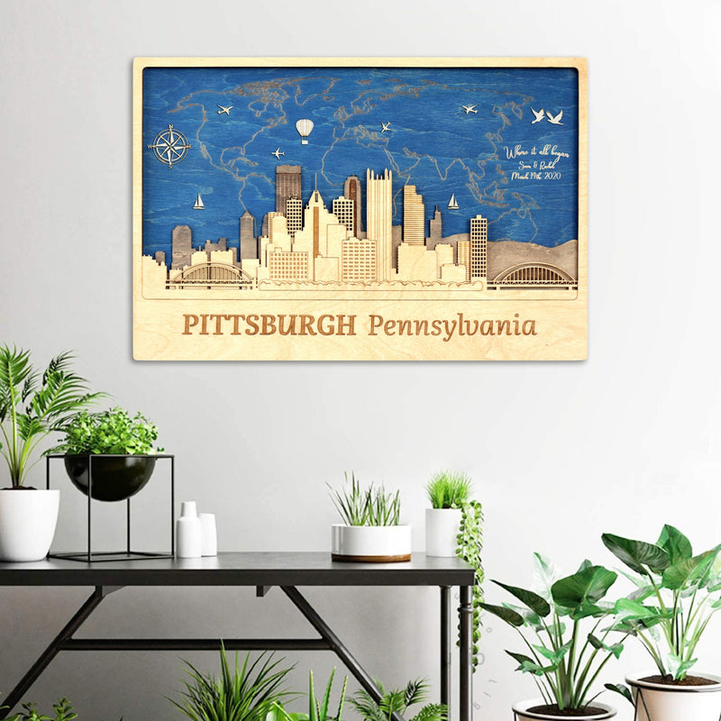 Pittsburgh Wooden City Poster - Custom Personalized Wall Art