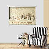 London Skyline with Push Pin World Map - Plywood Art Gift