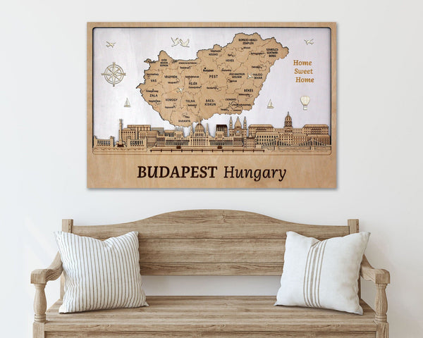 Wooden Budapest Map Wall Art - Custom Housewarming Gift