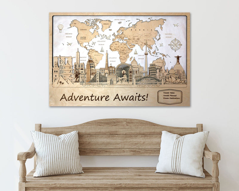 Personalized Philadelphia Wall Decor - World Map Push Pin Art