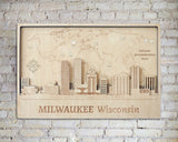 Milwaukee Skyline Push Pin Wood Wall Art - Custom Travel Decor