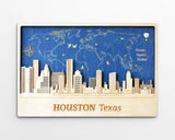 Houston City Skyline Wood Wall Art - Map of World Decor