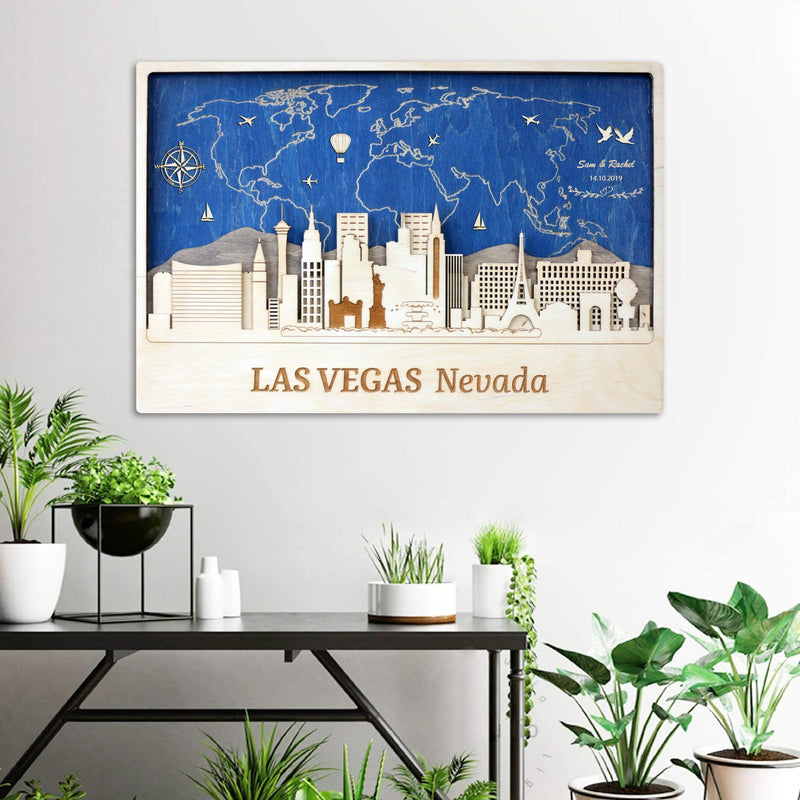 Las Vegas Wood Wall Art with Skyline