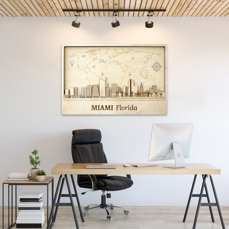 Miami Skyline Wood Wall Art - Custom Personalized Gift