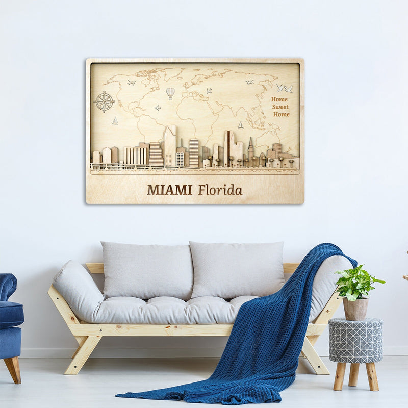 Miami Skyline Wood Wall Art - Custom Personalized Gift