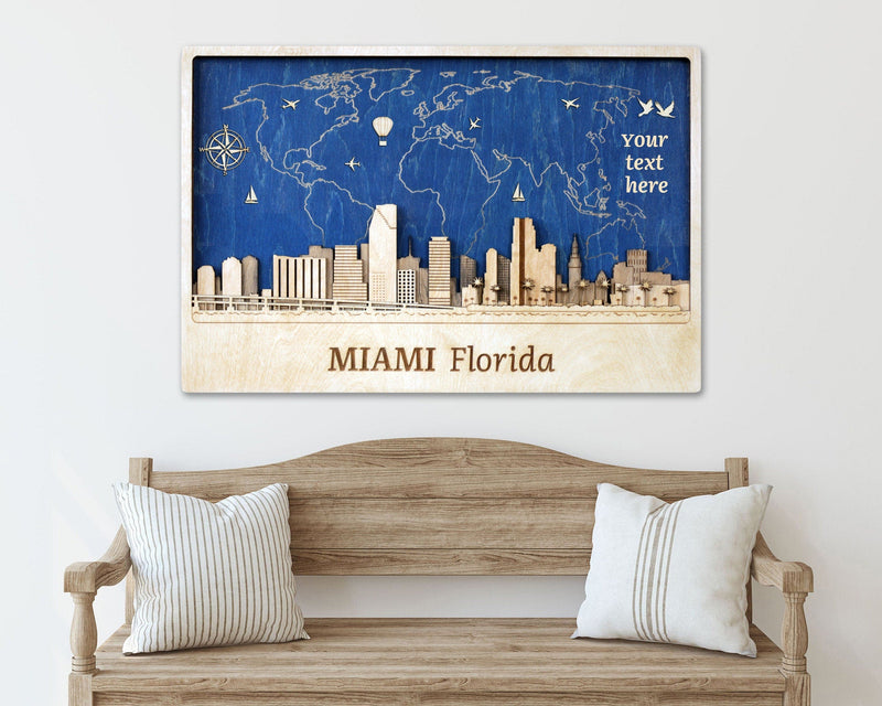 Miami Skyline Wall Art - Personalized Wood Decor