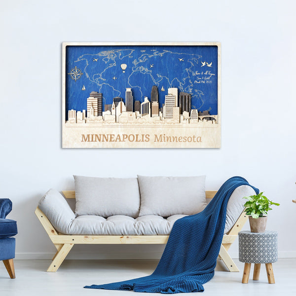 Minneapolis Personalized Wood Wall Art for 5th Anniversary Gift