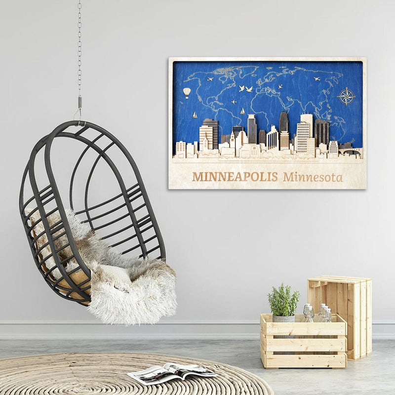 Minneapolis Personalized Wood Wall Art for 5th Anniversary Gift