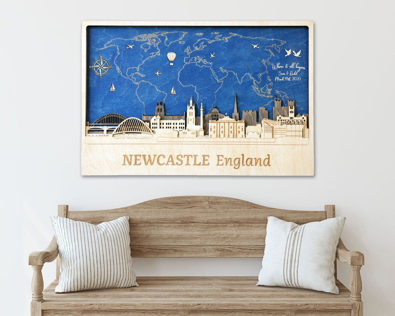 Newcastle Wood Wall Art Travel Map