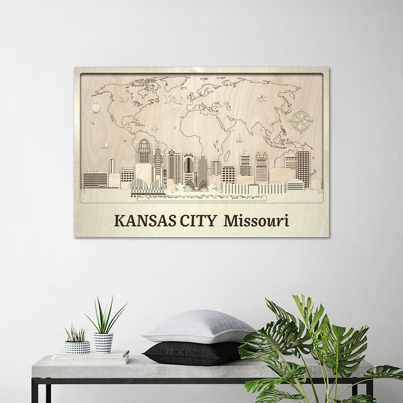 Kansas City 3D Skyline - Original Wood Wall Art