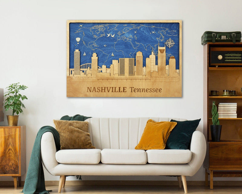 Nashville City Skyline Wood Wall Art - Personalized Poster