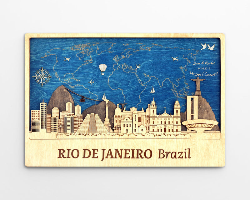 Rio de Janeiro Wooden City Skyline - Wall Art - Brazil Monuments