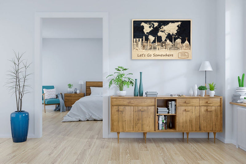 Wood Push Pin World Map - Personalized Travel Wall Decor