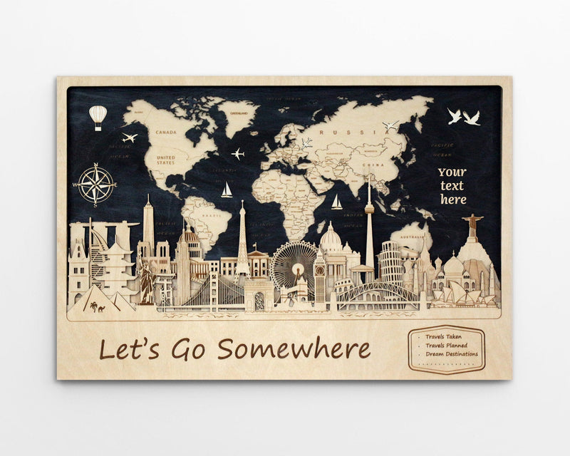 Personalized World Map Wall Art with Iconic Buildings