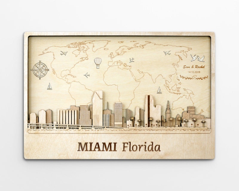 Miami Skyline Wood Wall Art - Custom Personalized Gift