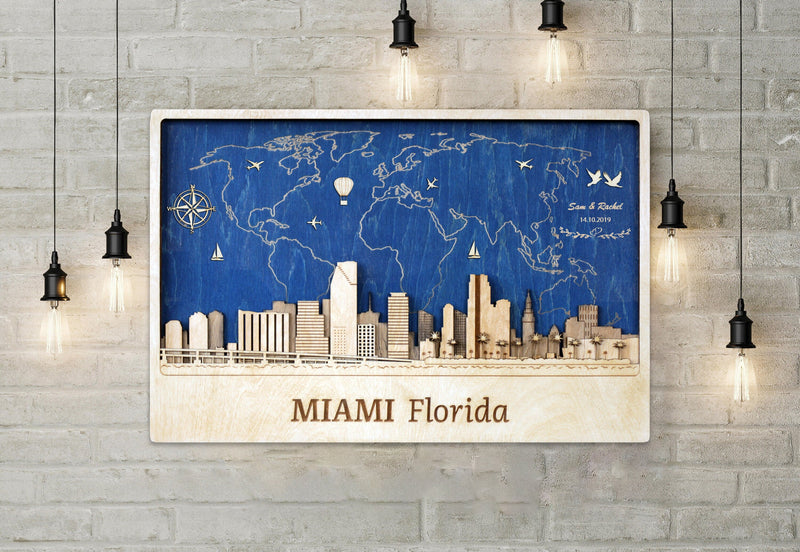 Miami Wooden City Skyline - Home Decor - Wall Art