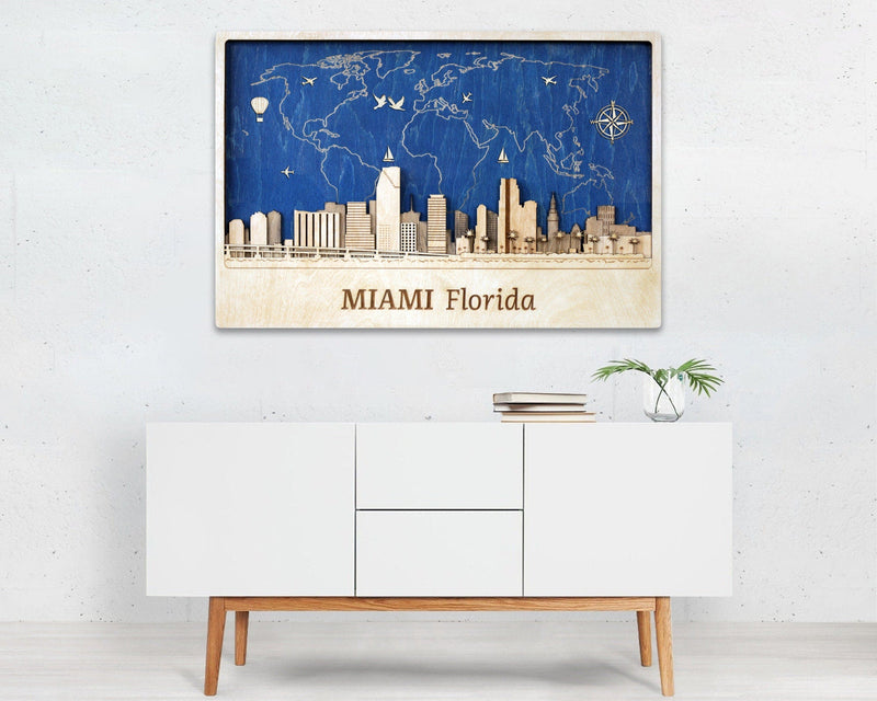 Miami Skyline Wall Art - Personalized Wood Decor