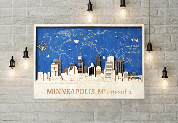 Minneapolis Personalized Wood Wall Art for 5th Anniversary Gift