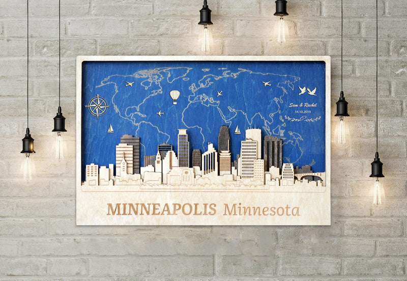 Minneapolis Personalized Wood Wall Art for 5th Anniversary Gift