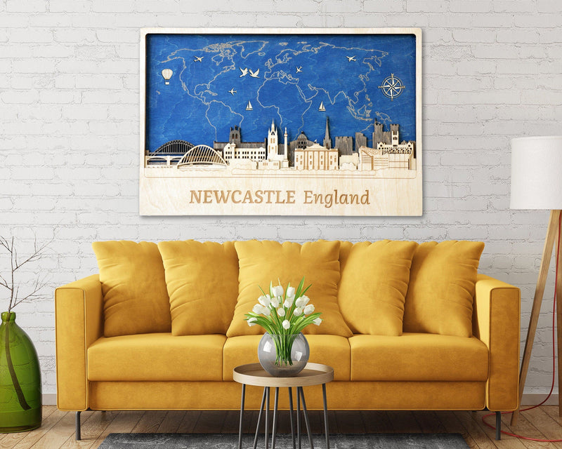 Newcastle Wood Wall Art Travel Map