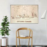 Ottawa Wood Wall Art with Push Pin Map of World