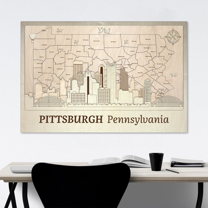 Pittsburgh Wall Decor - Custom Wood Art for Anniversary or Housewarming