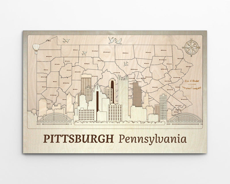 Pittsburgh Wall Decor - Custom Wood Art for Anniversary or Housewarming