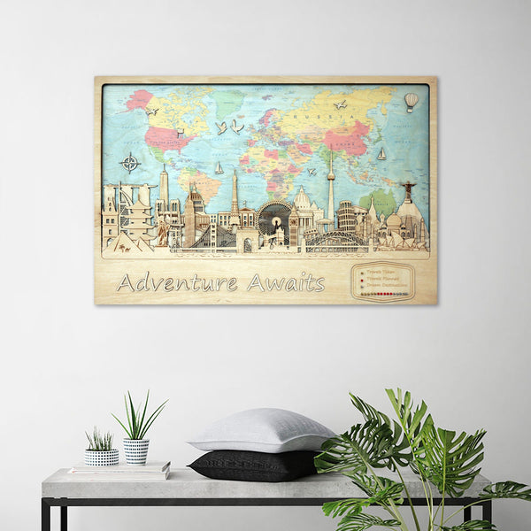 Push Pin World Map Wall Art - Custom Christmas Gift