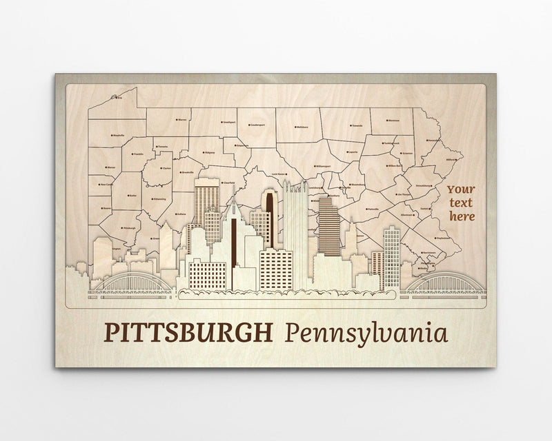 Pittsburgh Wall Decor - Custom Wood Art for Anniversary or Housewarming