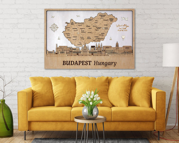 Wooden Budapest Map Wall Art - Custom Housewarming Gift