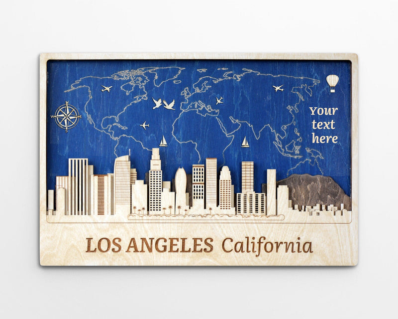 Los Angeles Wood Wall Art - Customizable World Map