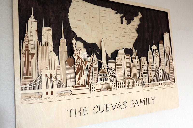 Wooden Push Pin Travel Map - Personalized Family Gift