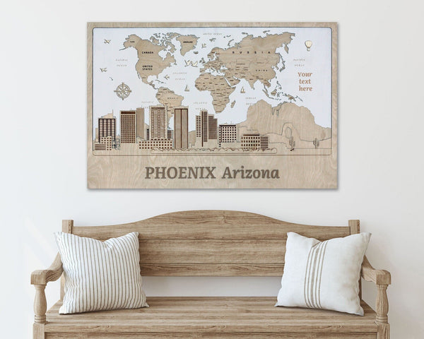 Phoenix Wood Wall Art - Custom Travel Housewarming Gift