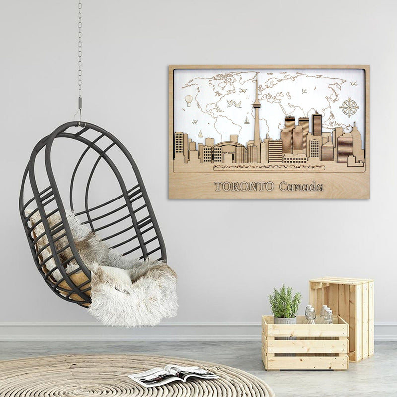 Toronto 3D City Wood Wall Art - Unique Canada Travel Decor