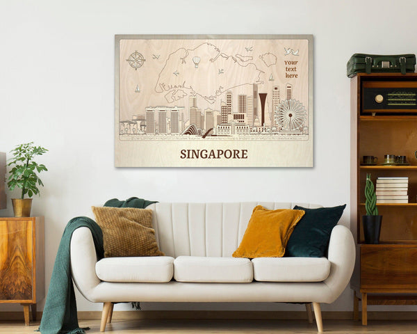 Singapore Wood Wall Art Custom Travel Gift.