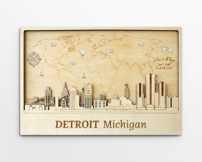 Detroit Skyline Art Wood Wall Decor