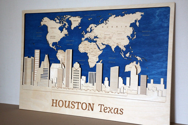 Houston Texas Wood Wall Art Decor - Personalized Office Home Gift