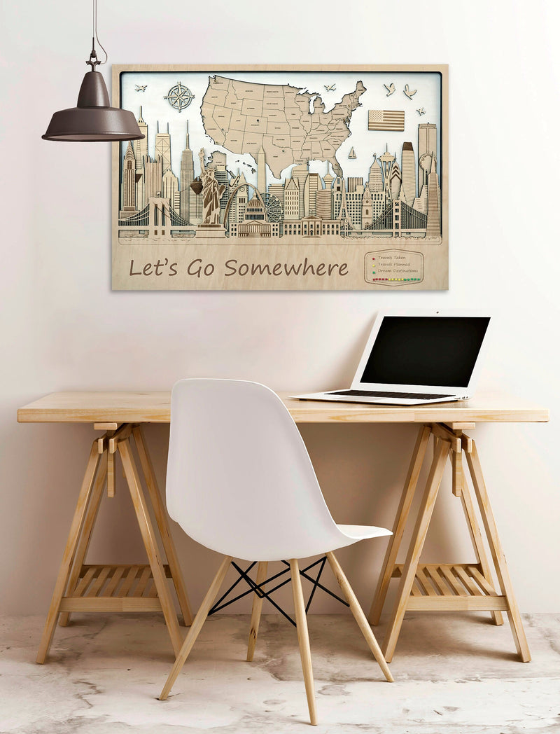 Wooden Push Pin Travel Map - Personalized Family Gift