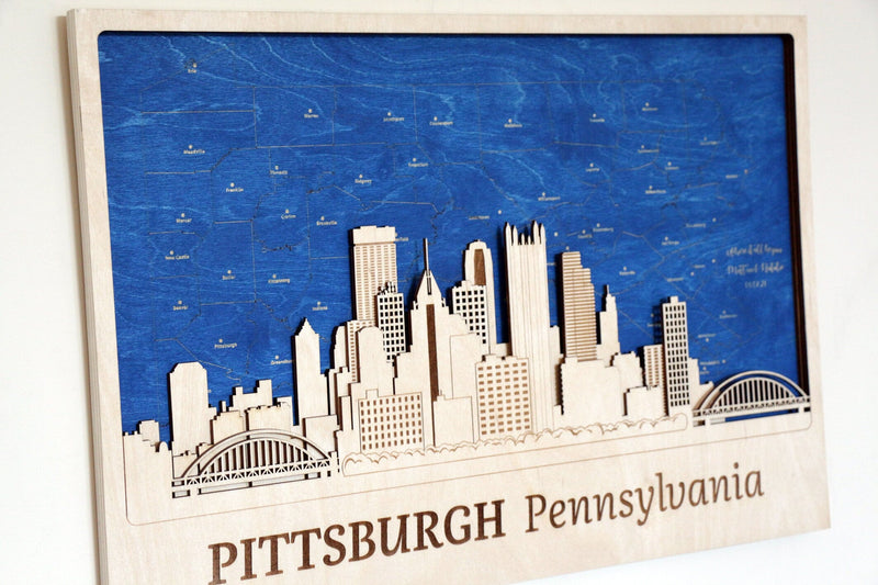 Pittsburgh Wall Decor - Custom Wood Art for Anniversary or Housewarming