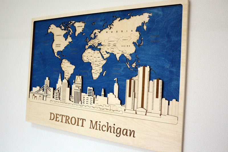 Detroit Skyline Art Wood Wall Decor