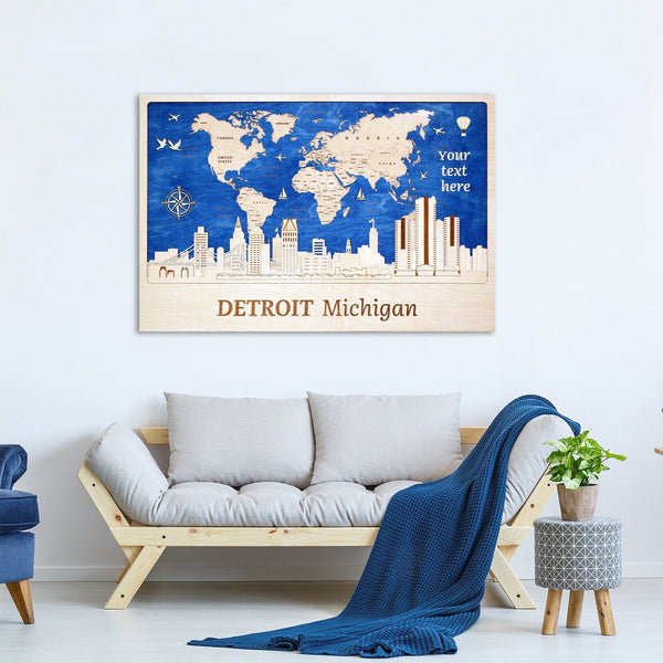 Detroit Skyline Art Wood Wall Decor