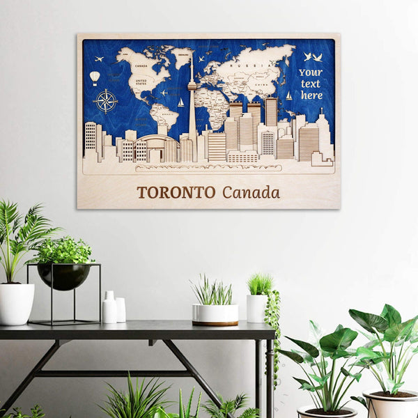 Toronto 3D City Wood Wall Art - Unique Canada Travel Decor