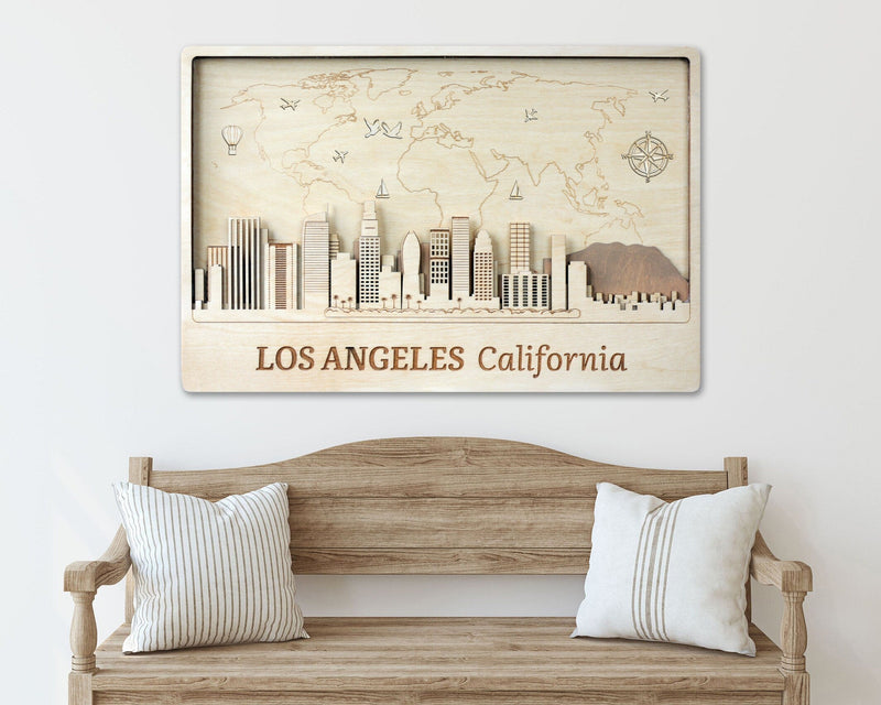 Los Angeles Skyline Wall Art - Personalized Wood Decor