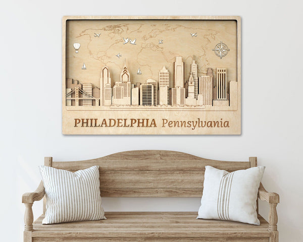 Philadelphia Wooden Wall Art - Personalized Housewarming Gift - Office Decor