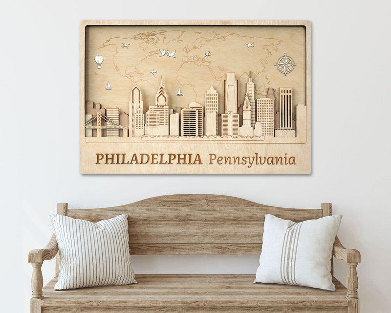 Philadelphia Wooden Wall Art - Personalized Housewarming Gift - Office Decor