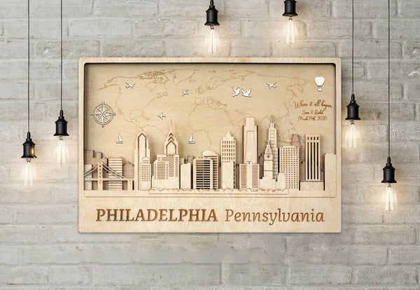 Philadelphia Wooden Wall Art - Personalized Housewarming Gift - Office Decor