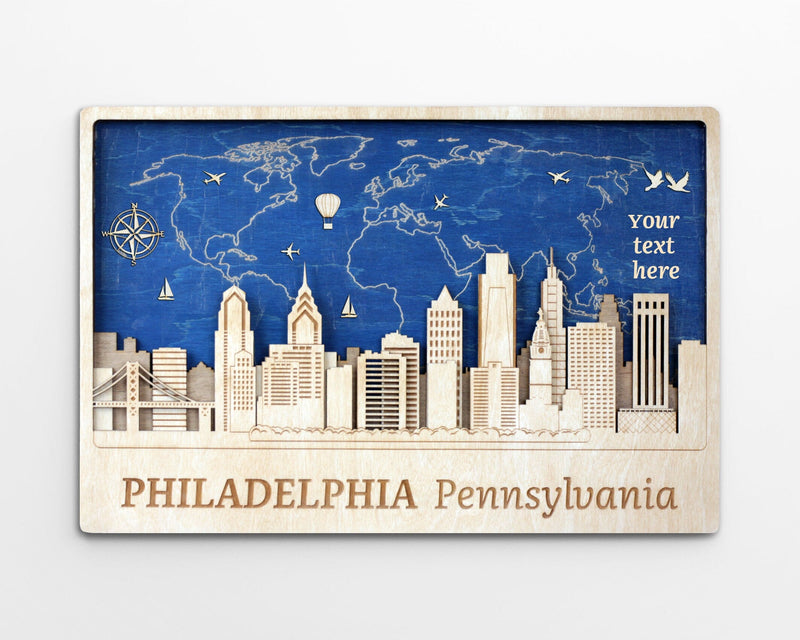 Philadelphia Wooden Wall Art - Personalized Housewarming Gift - Office Decor