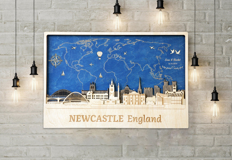 Newcastle Skyline Wall Art - Personalized Wood Decor