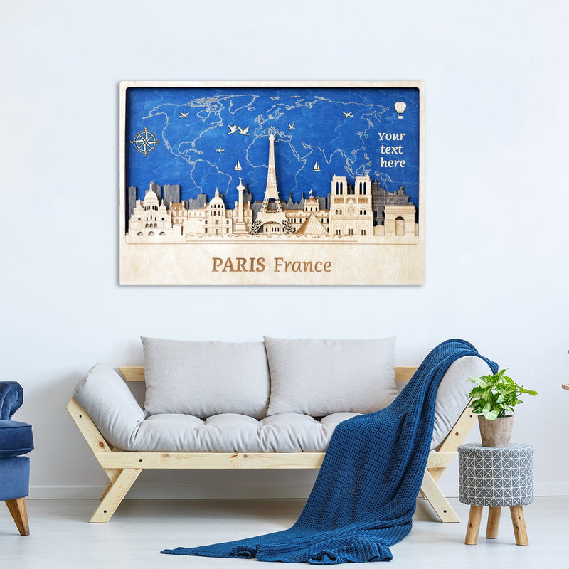 Paris Skyline 3D Wooden Silhouette - Personalized Lover Gift