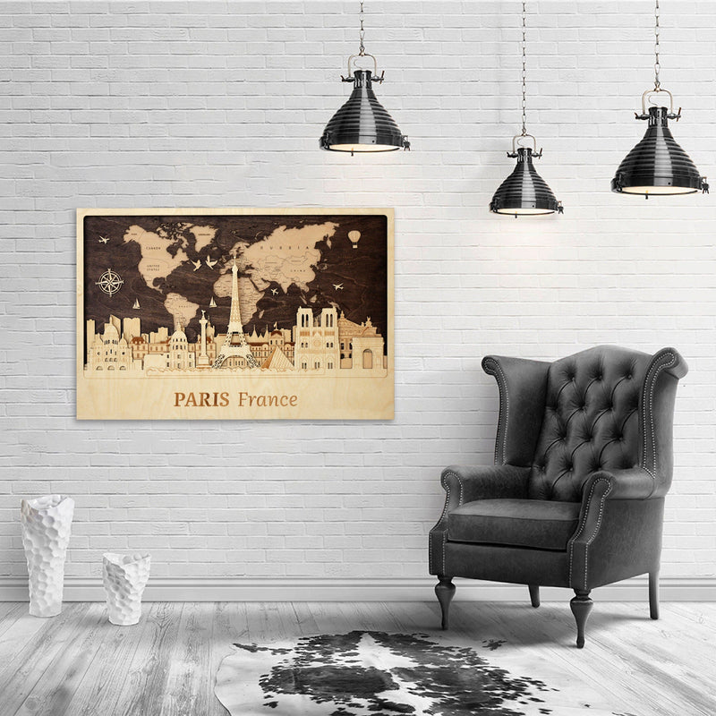 Paris Skyline 3D Wooden Silhouette - Personalized Lover Gift